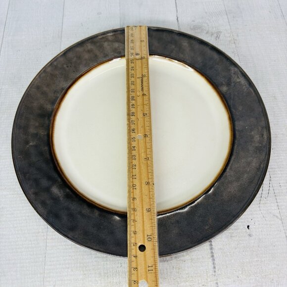 Cindy Crawford Metallic Bronze Hammer Rim Cream Ceramic Dinner Plates Set of 4 - Picture 11 of 16